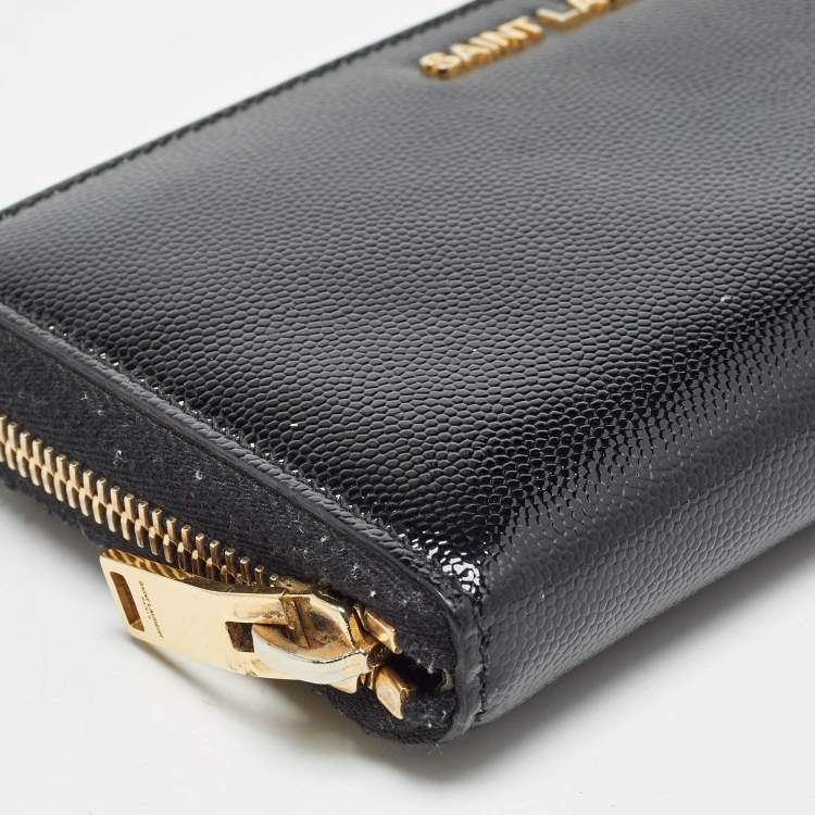 Pre Owned Saint Laurent Black Patent Leather Rive Gauche Zip Continental Wallet