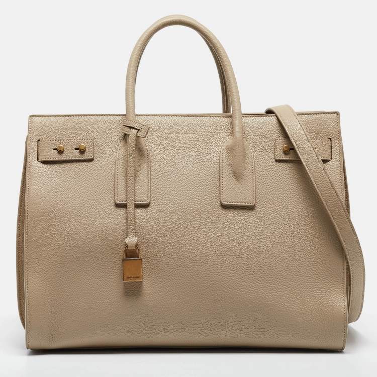 Pre Owned Saint Laurent Beige Leather Medium Supple Sac De Jour Tote