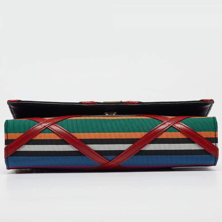 Pre Owned Saint Laurent Multicolor Leather and Fabric Medium Striped Kate Shoulder Bag