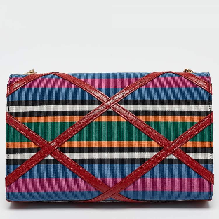 Pre Owned Saint Laurent Multicolor Leather and Fabric Medium Striped Kate Shoulder Bag