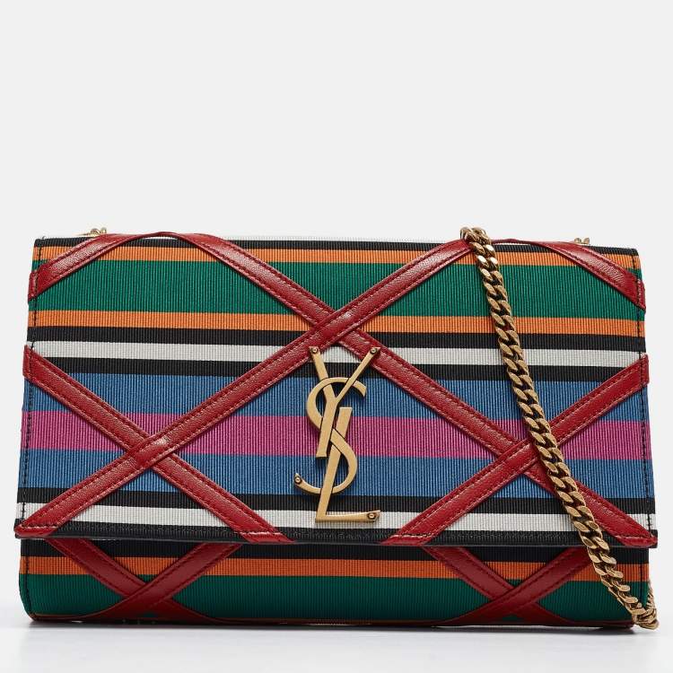Pre Owned Saint Laurent Multicolor Leather and Fabric Medium Striped Kate Shoulder Bag