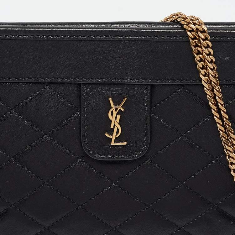 Pre Owned Saint Laurent Black Quilted Leather Victoire Chain Clutch 