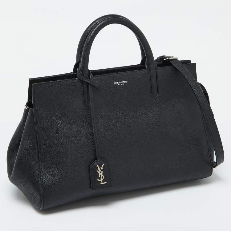 Pre Owned Saint Laurent Black Leather Small Cabas Rive Gauche Tote