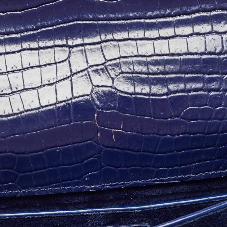 مملوكة مسبقًا Saint Laurent Blue Croc Embossed Leather Medium Sunset Shoulder Bag