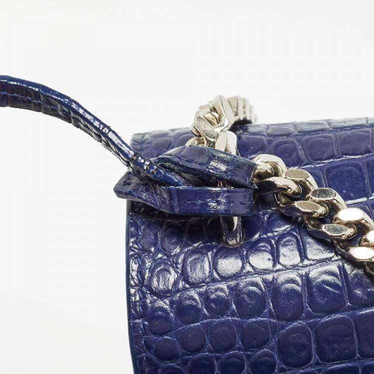 مملوكة مسبقًا Saint Laurent Blue Croc Embossed Leather Medium Sunset Shoulder Bag