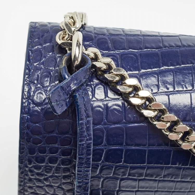 مملوكة مسبقًا Saint Laurent Blue Croc Embossed Leather Medium Sunset Shoulder Bag