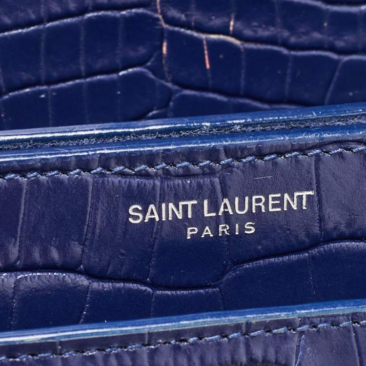 مملوكة مسبقًا Saint Laurent Blue Croc Embossed Leather Medium Sunset Shoulder Bag