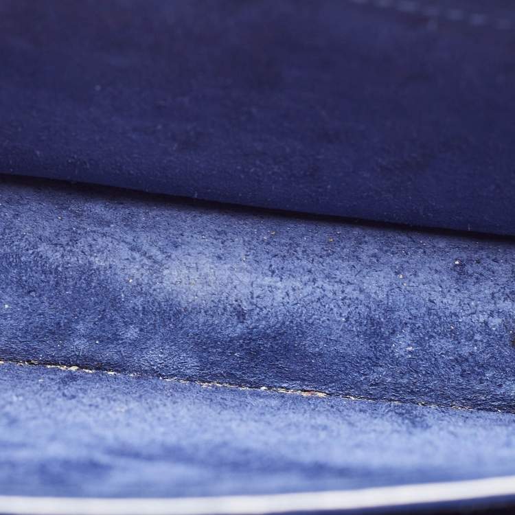 مملوكة مسبقًا Saint Laurent Blue Croc Embossed Leather Medium Sunset Shoulder Bag
