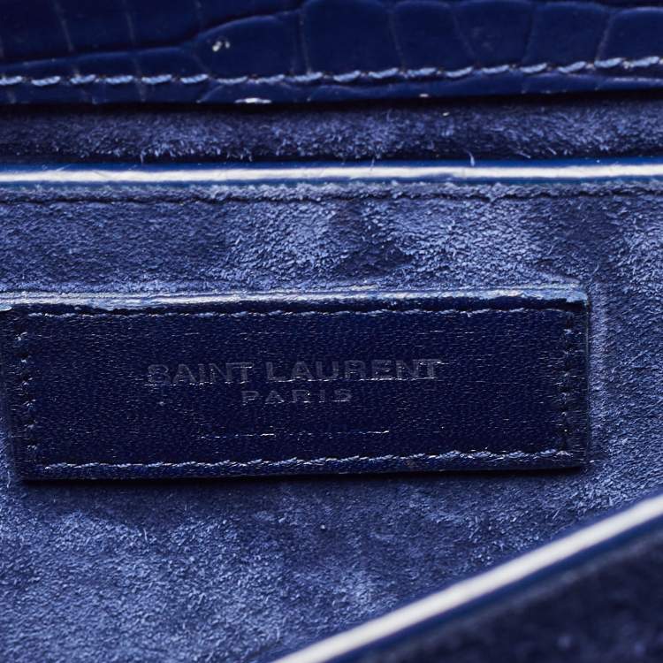 مملوكة مسبقًا Saint Laurent Blue Croc Embossed Leather Medium Sunset Shoulder Bag