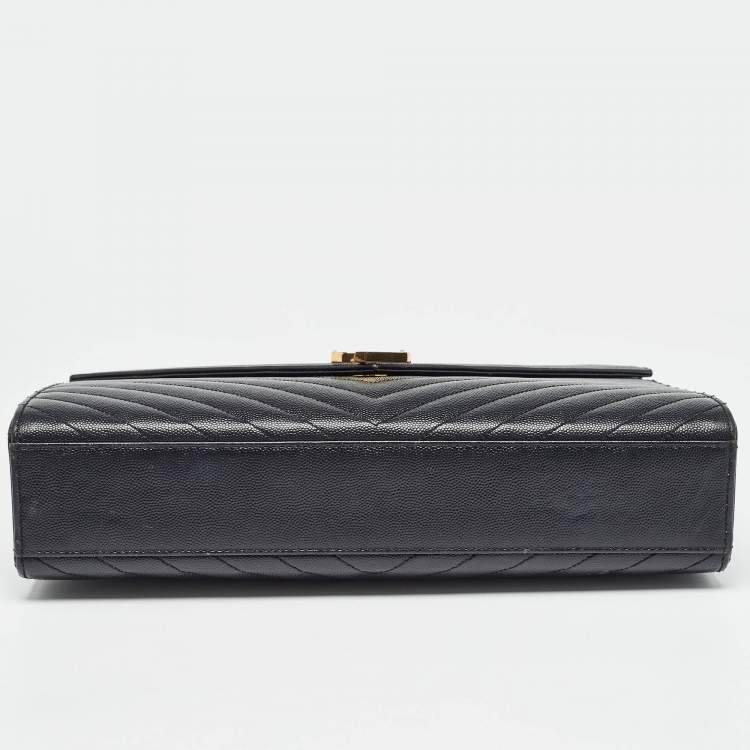 Pre Owned Saint Laurent Black Matelasse Leather Large Monogram Envelope Shoulder Bag