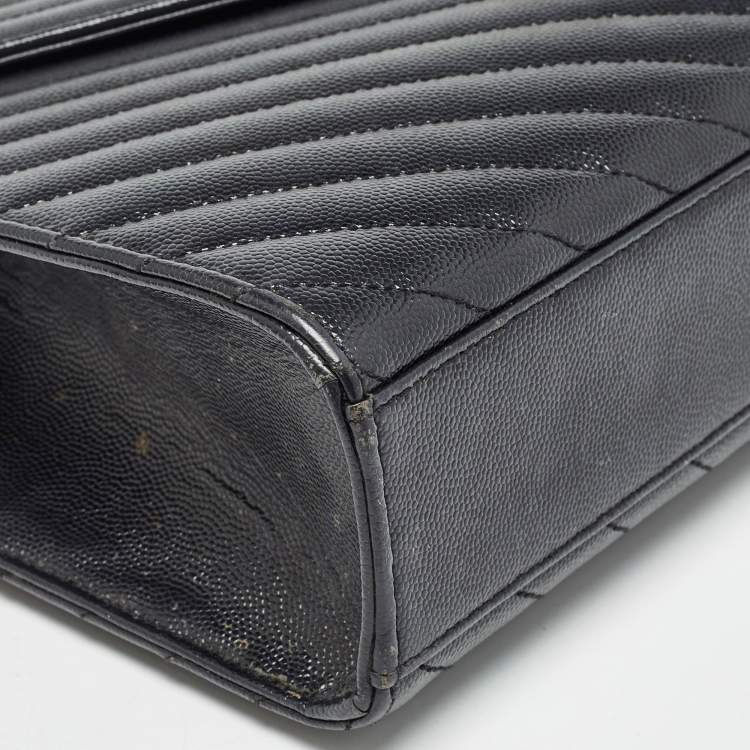 Pre Owned Saint Laurent Black Matelasse Leather Large Monogram Envelope Shoulder Bag