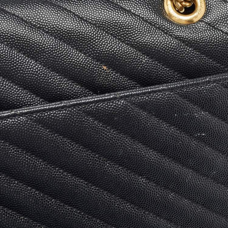 Pre Owned Saint Laurent Black Matelasse Leather Large Monogram Envelope Shoulder Bag