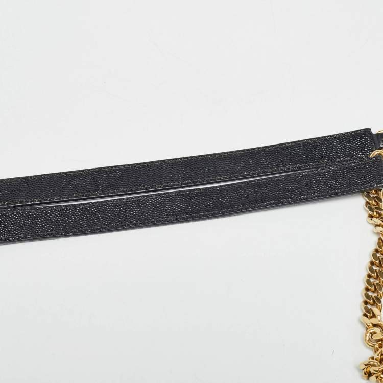 Pre Owned Saint Laurent Black Matelasse Leather Large Monogram Envelope Shoulder Bag