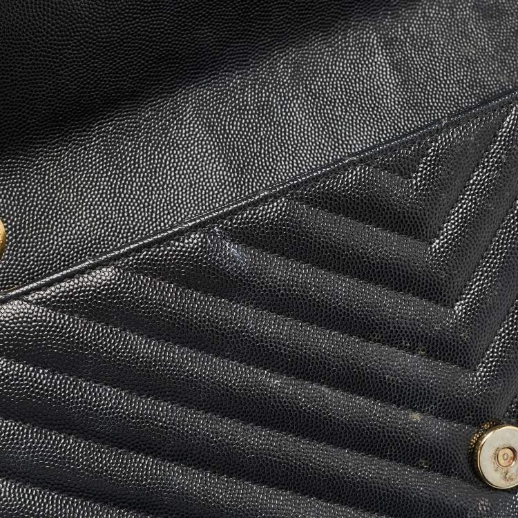 Pre Owned Saint Laurent Black Matelasse Leather Large Monogram Envelope Shoulder Bag
