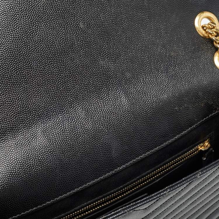 Pre Owned Saint Laurent Black Matelasse Leather Large Monogram Envelope Shoulder Bag