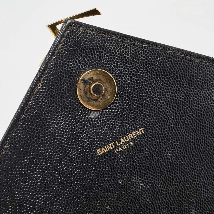 Pre Owned Saint Laurent Black Matelasse Leather Large Monogram Envelope Shoulder Bag
