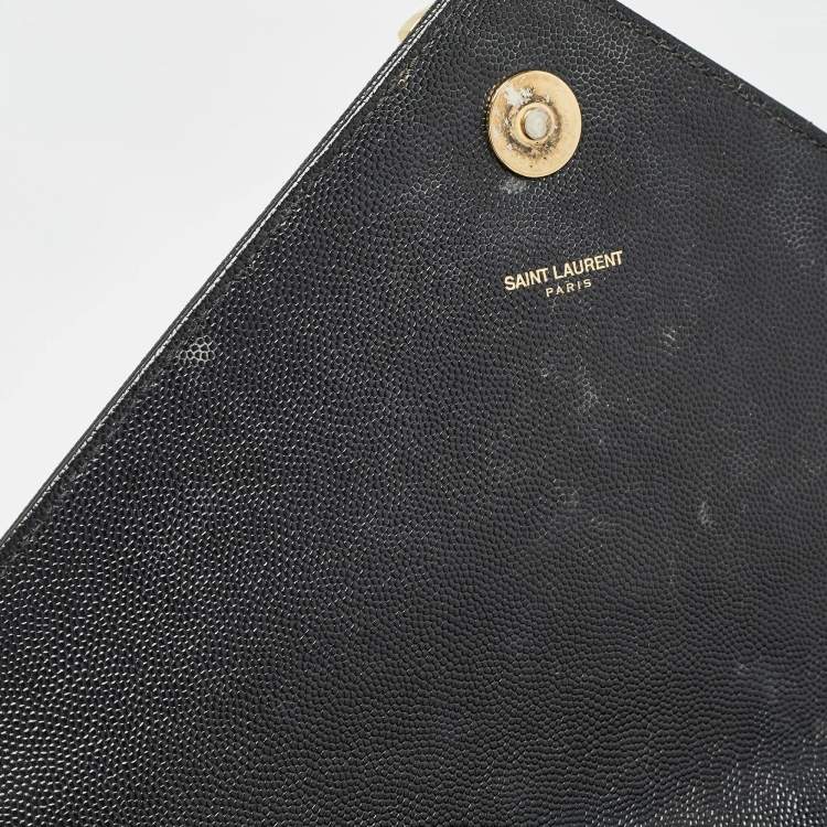 Pre Owned Saint Laurent Black Matelasse Leather Large Monogram Envelope Shoulder Bag