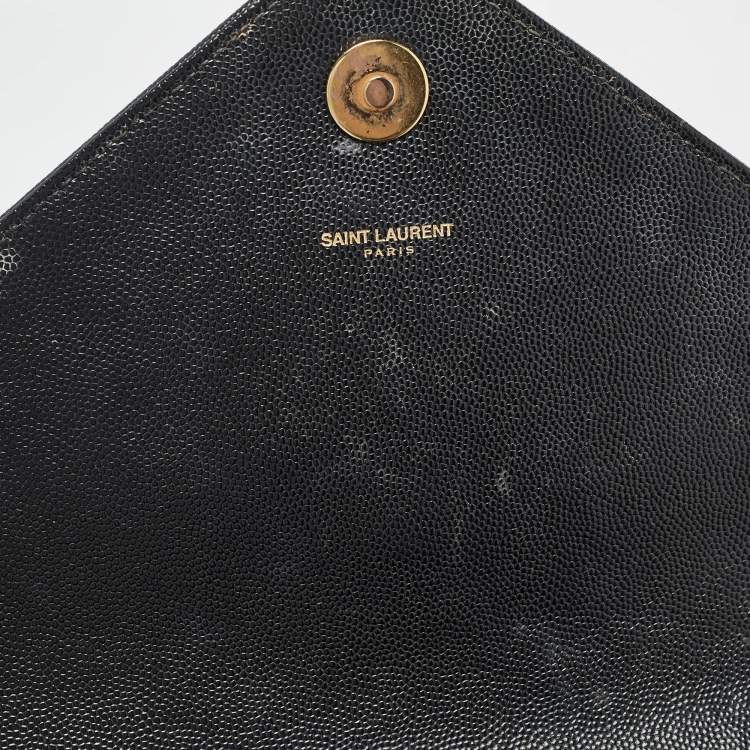 Pre Owned Saint Laurent Black Matelasse Leather Large Monogram Envelope Shoulder Bag