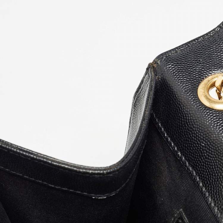 Pre Owned Saint Laurent Black Matelasse Leather Large Monogram Envelope Shoulder Bag