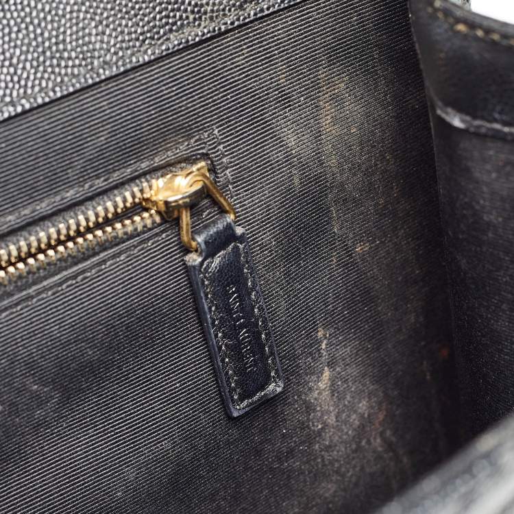 Pre Owned Saint Laurent Black Matelasse Leather Large Monogram Envelope Shoulder Bag
