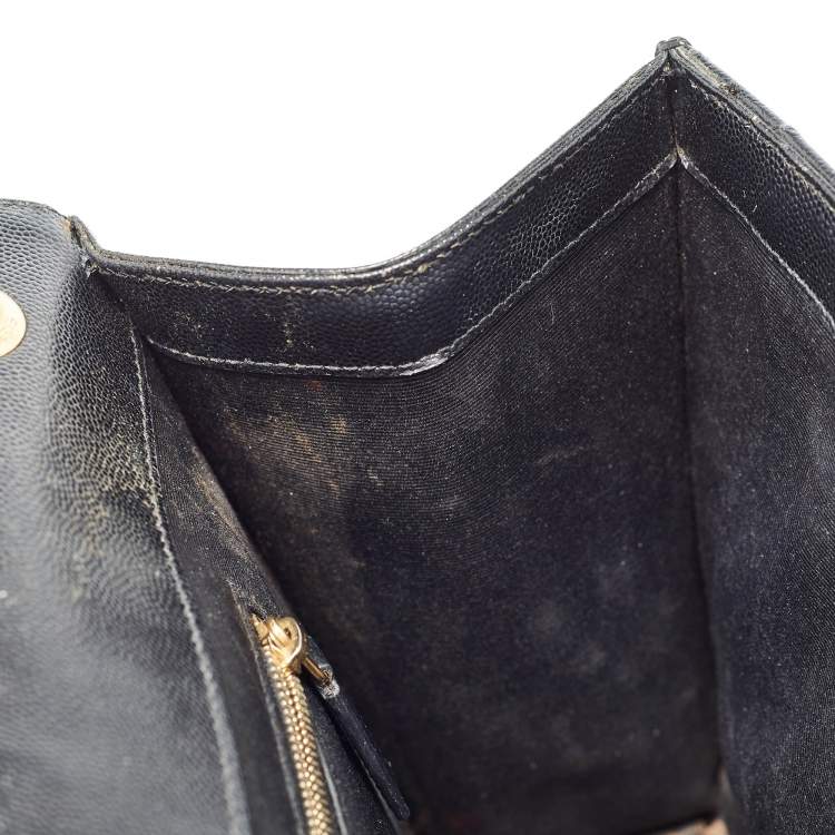 Pre Owned Saint Laurent Black Matelasse Leather Large Monogram Envelope Shoulder Bag