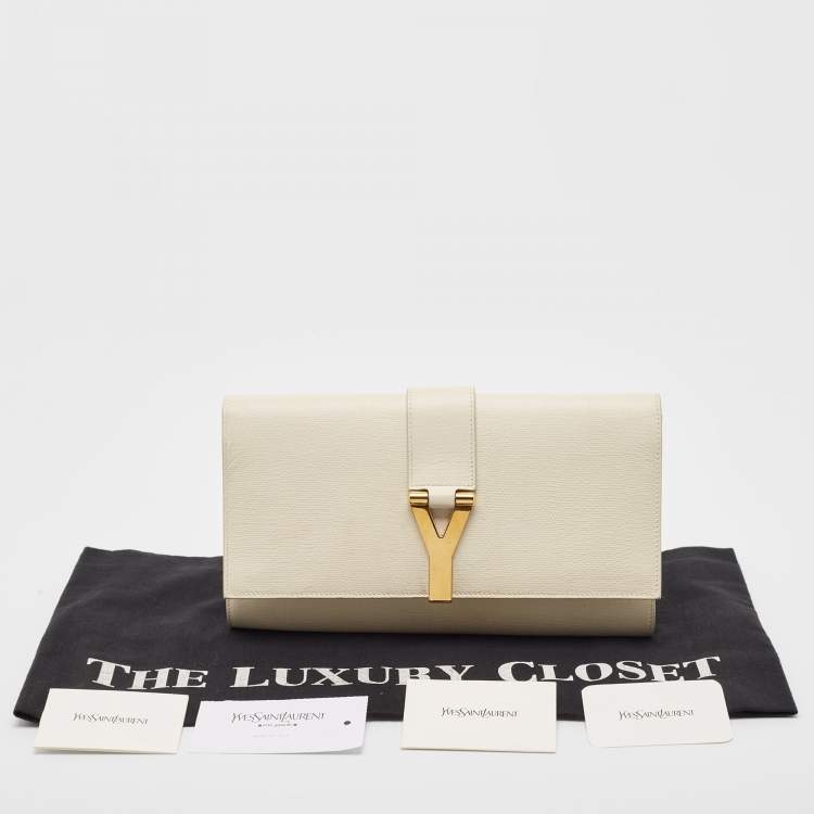 Pre Owned Saint Laurent White Leather Y-Ligne Clutch