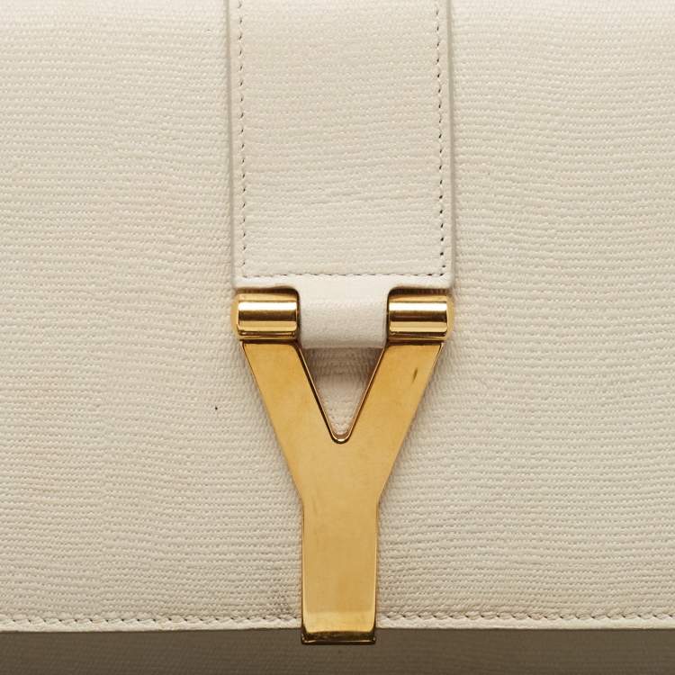Pre Owned Saint Laurent White Leather Y-Ligne Clutch