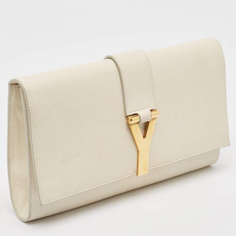 Pre Owned Saint Laurent White Leather Y-Ligne Clutch