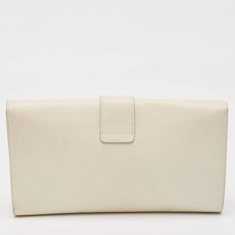 Pre Owned Saint Laurent White Leather Y-Ligne Clutch
