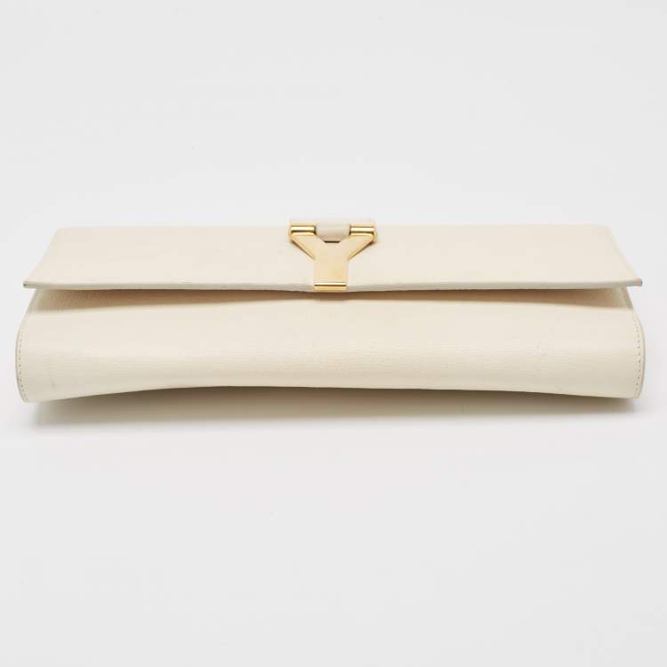 Pre Owned Saint Laurent White Leather Y-Ligne Clutch