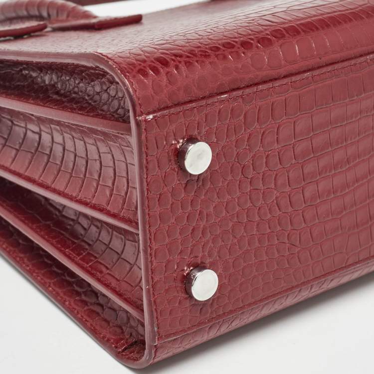 Pre Owned Saint Laurent Burgundy Croc Embossed Leather Baby Classic Sac De Jour Tote