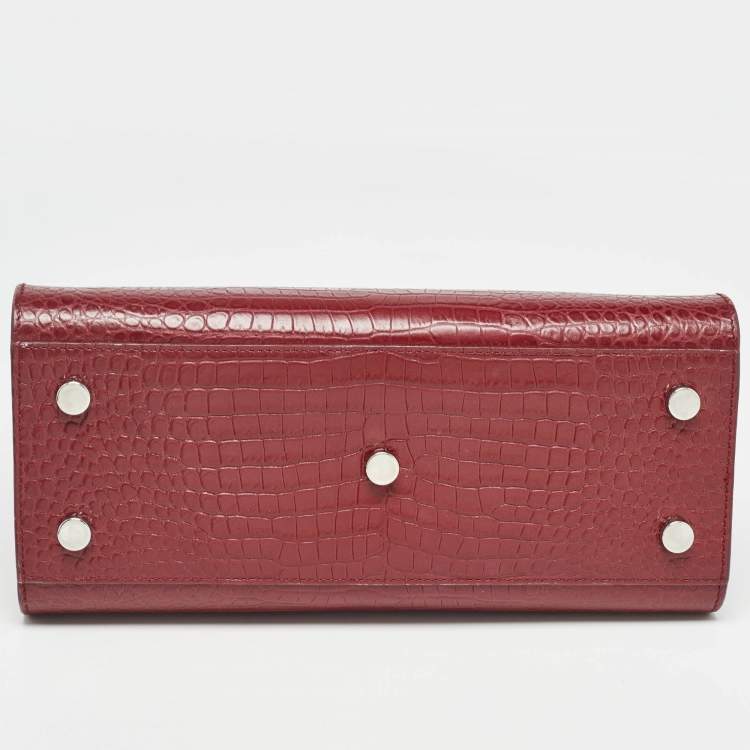 Pre Owned Saint Laurent Burgundy Croc Embossed Leather Baby Classic Sac De Jour Tote