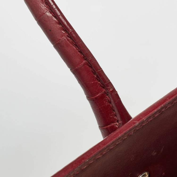 Pre Owned Saint Laurent Burgundy Croc Embossed Leather Baby Classic Sac De Jour Tote