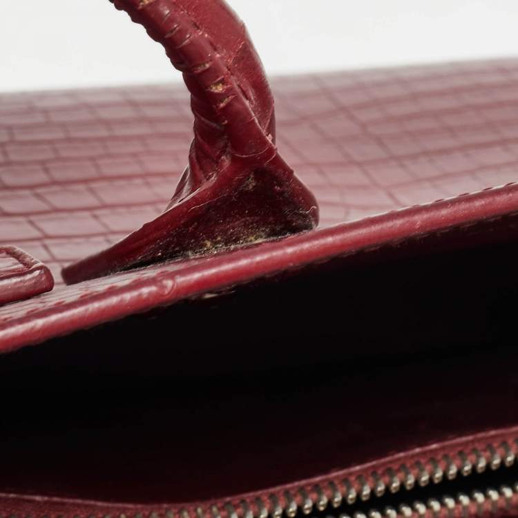 Pre Owned Saint Laurent Burgundy Croc Embossed Leather Baby Classic Sac De Jour Tote