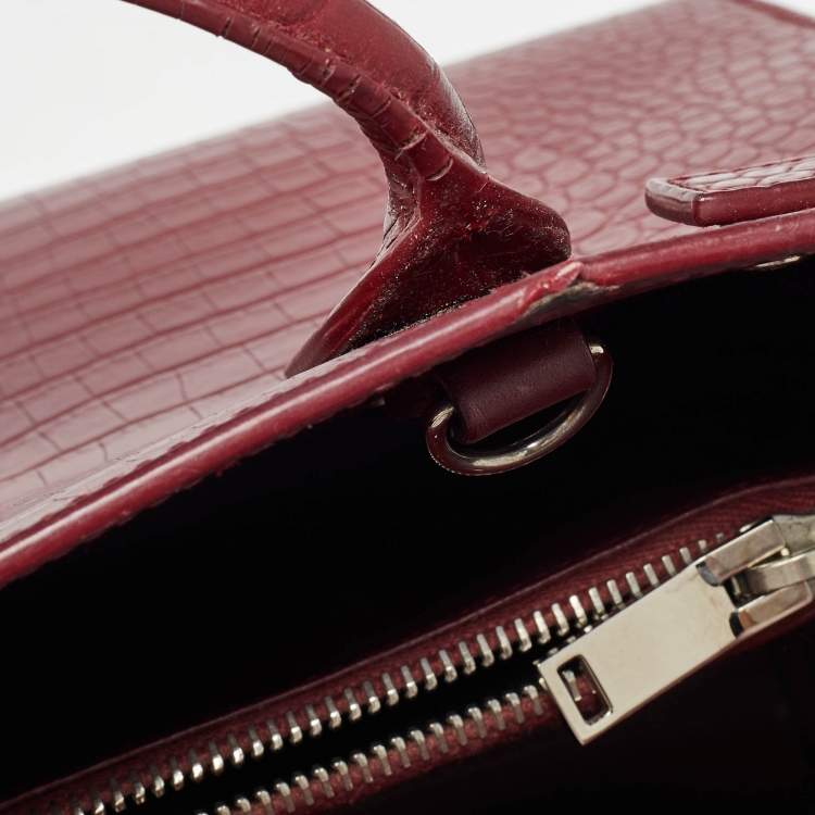Pre Owned Saint Laurent Burgundy Croc Embossed Leather Baby Classic Sac De Jour Tote