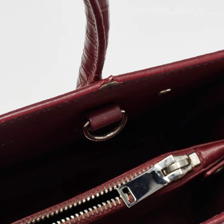 Pre Owned Saint Laurent Burgundy Croc Embossed Leather Baby Classic Sac De Jour Tote