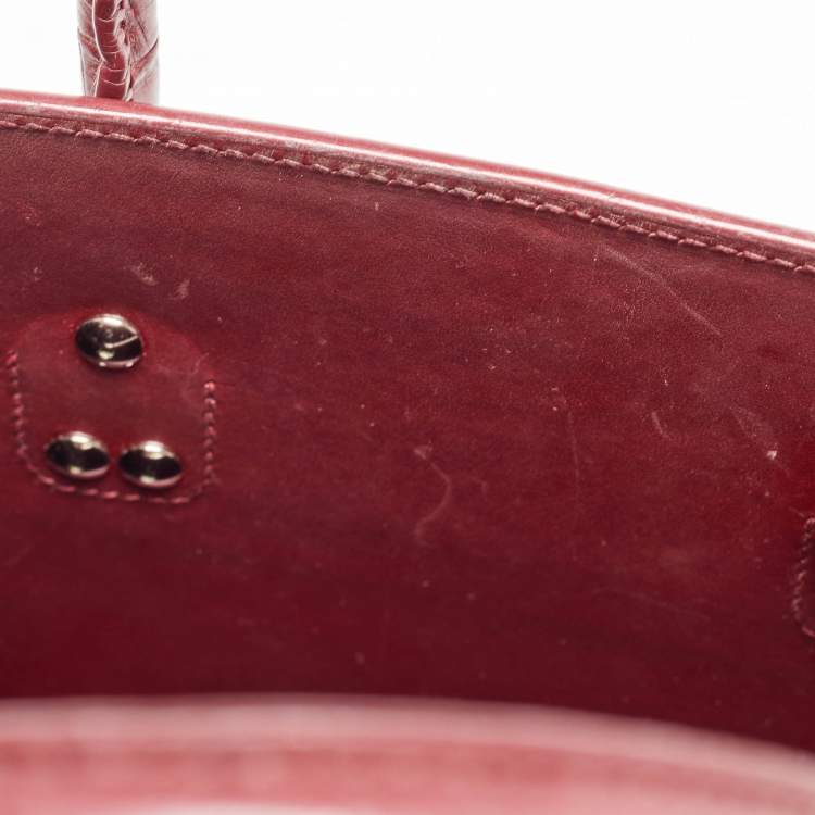 Pre Owned Saint Laurent Burgundy Croc Embossed Leather Baby Classic Sac De Jour Tote