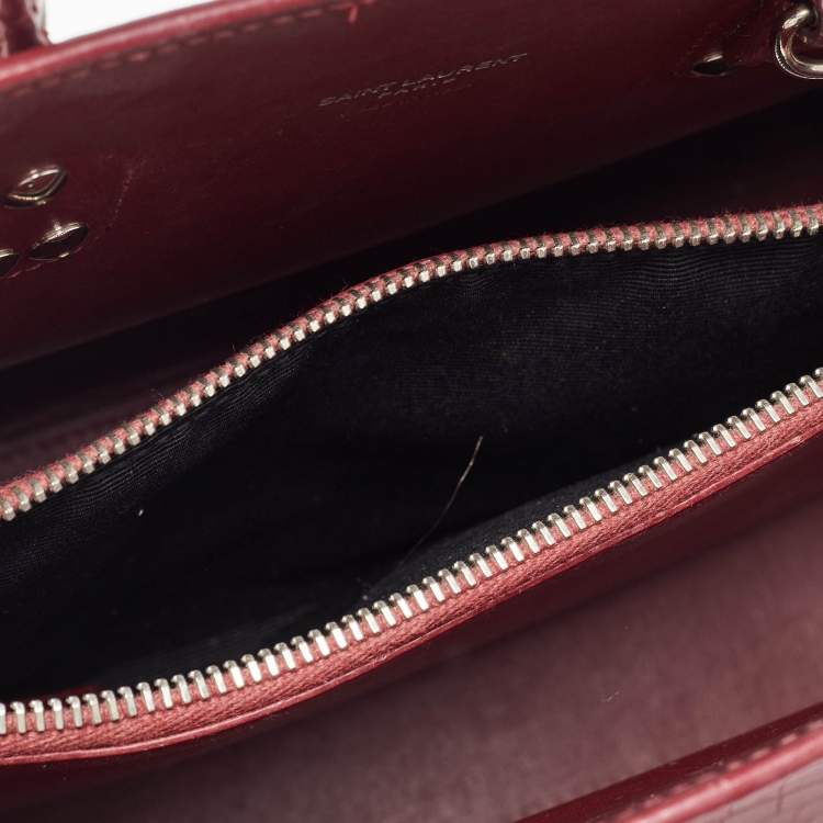 Pre Owned Saint Laurent Burgundy Croc Embossed Leather Baby Classic Sac De Jour Tote