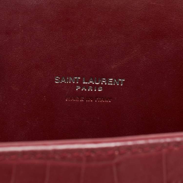 Pre Owned Saint Laurent Burgundy Croc Embossed Leather Baby Classic Sac De Jour Tote