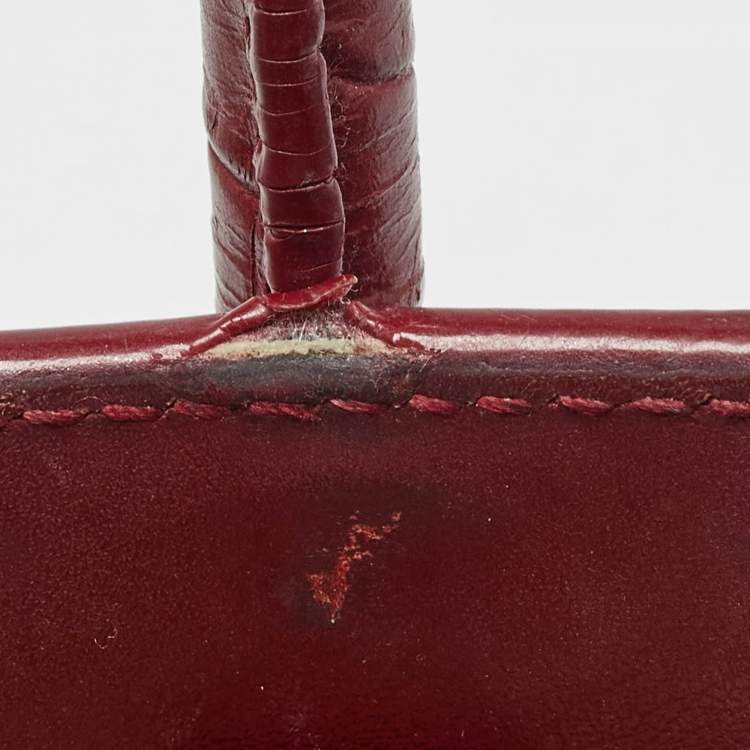Pre Owned Saint Laurent Burgundy Croc Embossed Leather Baby Classic Sac De Jour Tote