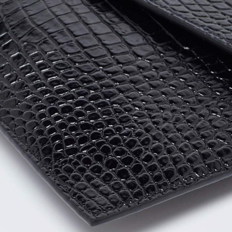 مملوكة مسبقًا Saint Laurent Black Shine Croc Embossed Leather Medium Uptown Pouch