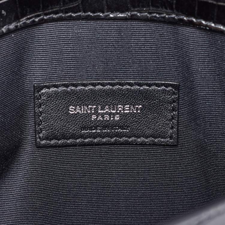 مملوكة مسبقًا Saint Laurent Black Shine Croc Embossed Leather Medium Uptown Pouch