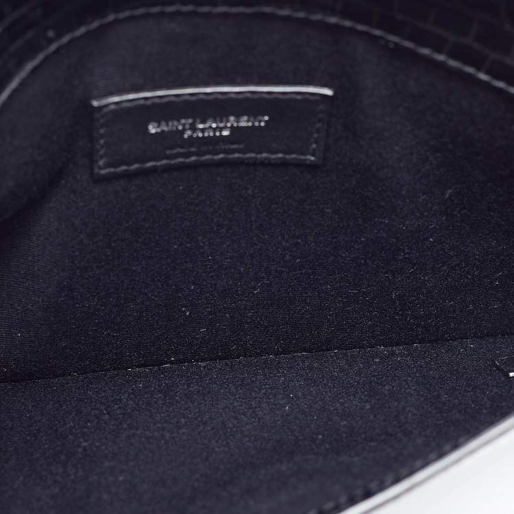 مملوكة مسبقًا Saint Laurent Black Shine Croc Embossed Leather Medium Uptown Pouch