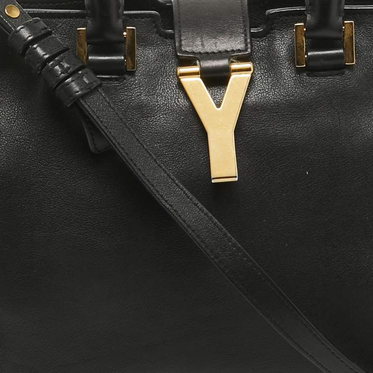 Pre Owned Saint Laurent Black Leather Small Cabas Chyc Tote