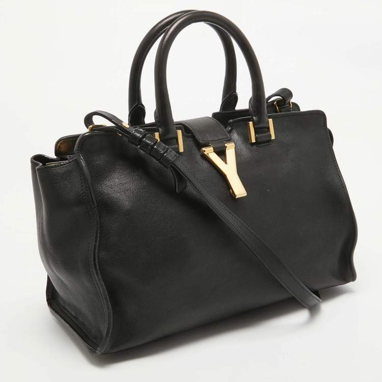 Pre Owned Saint Laurent Black Leather Small Cabas Chyc Tote