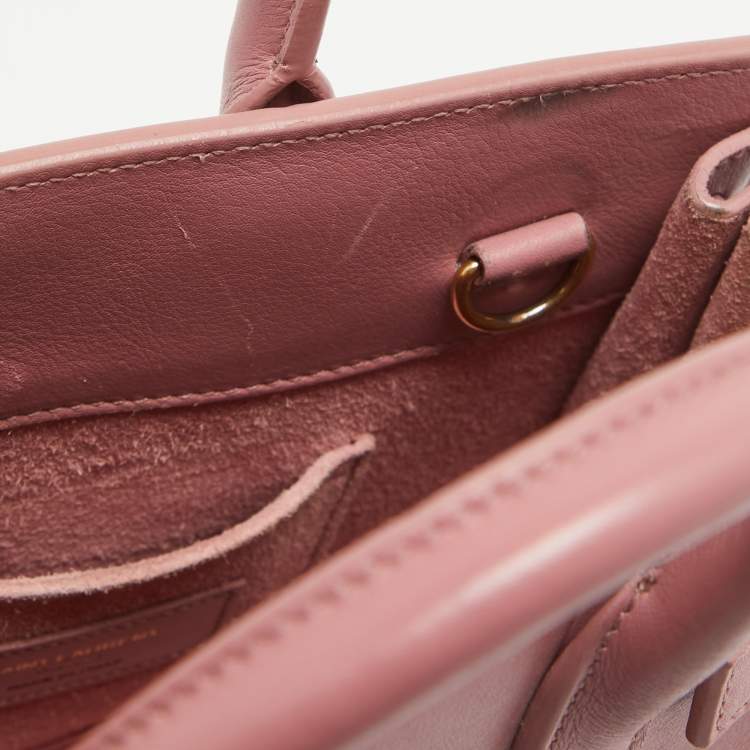 Pre Owned Saint Laurent Pink Leather Nano Classic Sac De Jour Tote