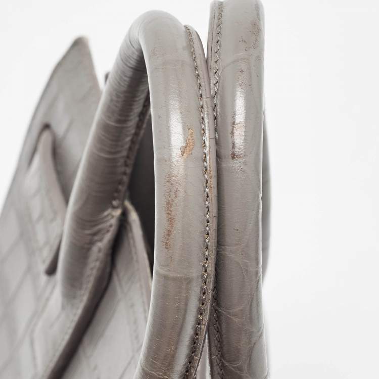 Pre Owned Saint Laurent Grey Croc Embossed Leather Nano Classic Sac De Jour Tote