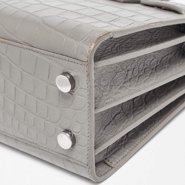Pre Owned Saint Laurent Grey Croc Embossed Leather Nano Classic Sac De Jour Tote