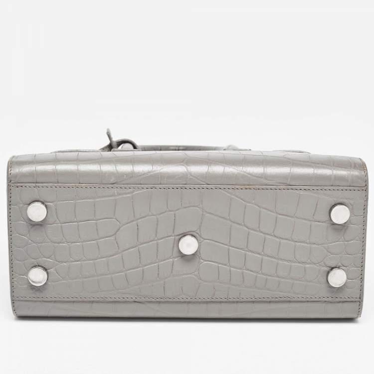 Pre Owned Saint Laurent Grey Croc Embossed Leather Nano Classic Sac De Jour Tote