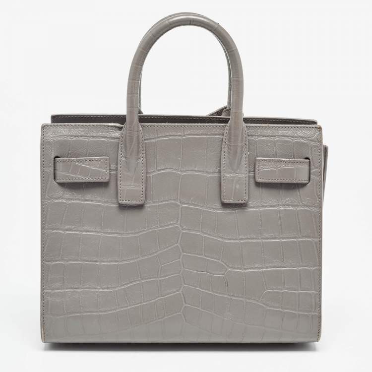 Pre Owned Saint Laurent Grey Croc Embossed Leather Nano Classic Sac De Jour Tote